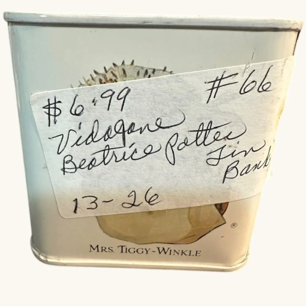Beatrix Potter Mrs Tiggy Winkle Tin Money Box Piggy Bank Hunky Dory‎ 1986